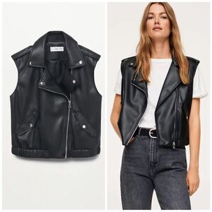 Mango Faux Leather Sleeveless Jacket Vest